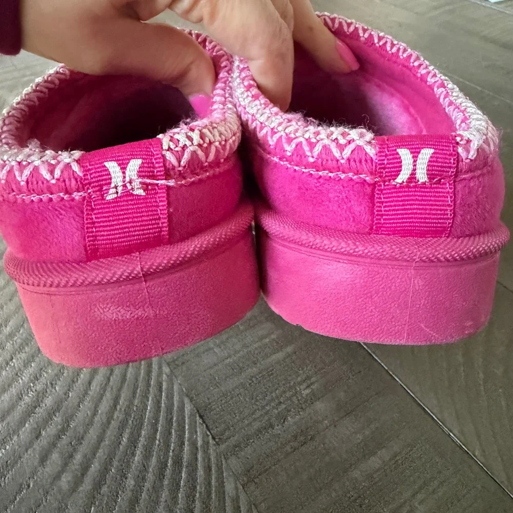 Hurley Kids Hot Pink Platform‎ Slippers Faux Fur Lined Mules Girls Size 3